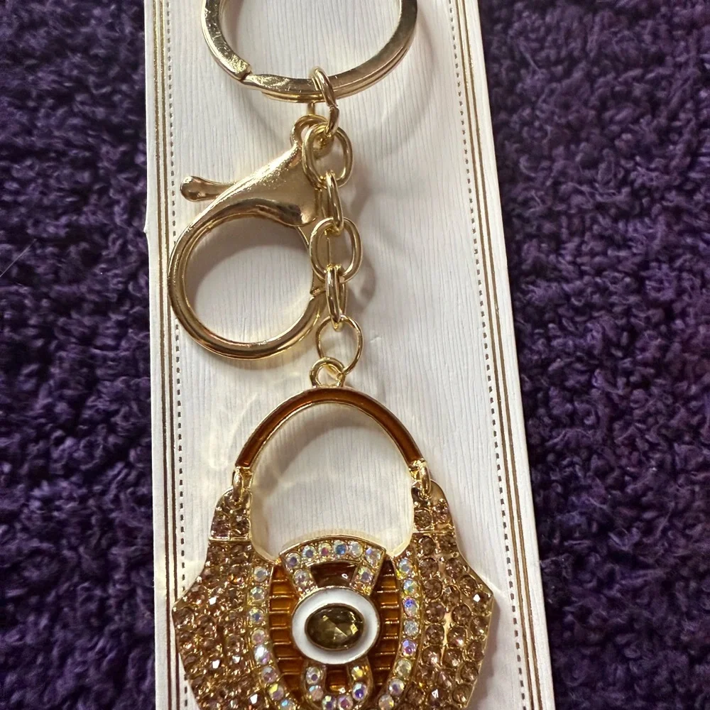 Gold Handbag Charm Keychain with Intricate Design - Picture 2 of 5